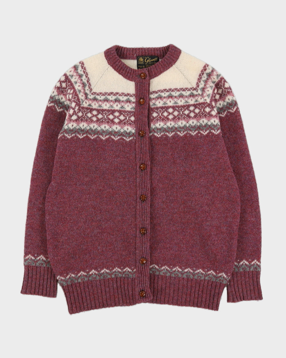 Maroon Patterned Knitted Cardigan - M