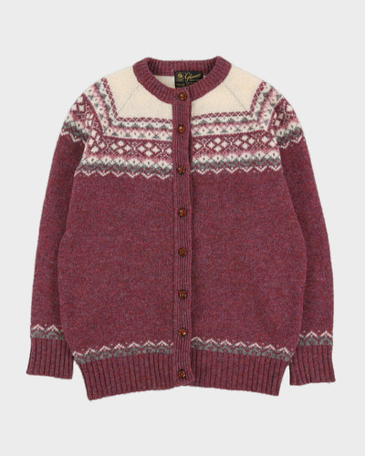 Maroon Patterned Knitted Cardigan - M