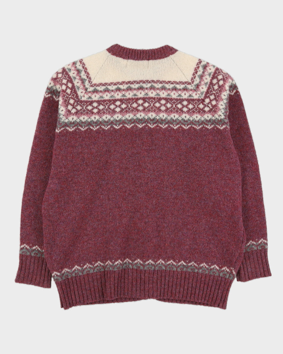 Maroon Patterned Knitted Cardigan - M