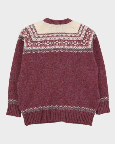Maroon Patterned Knitted Cardigan - M