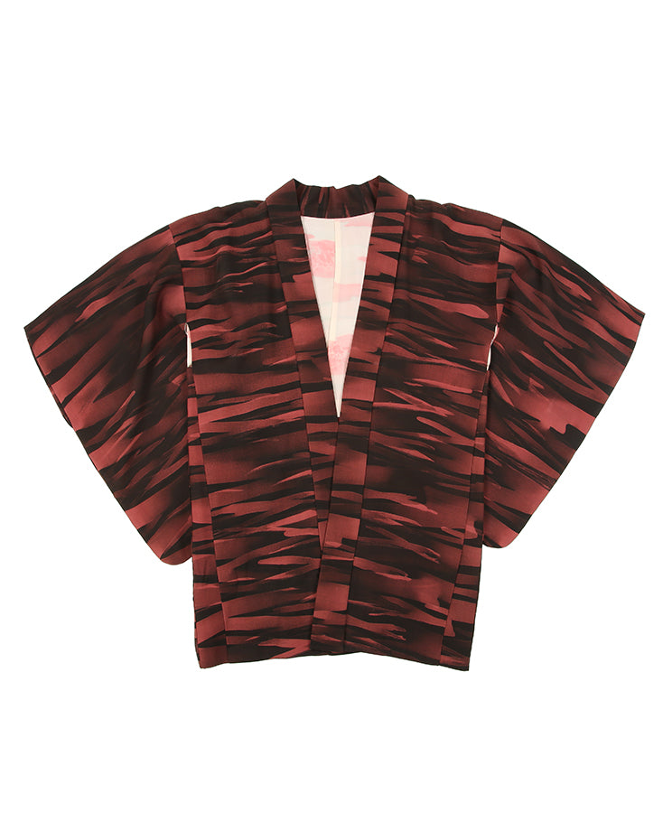 Vintage 1950's Burgundy And Black Patterned Haori Kimono - M