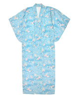 Vintage Blue And Pink Blossoms Patterned Silk Kimono - M