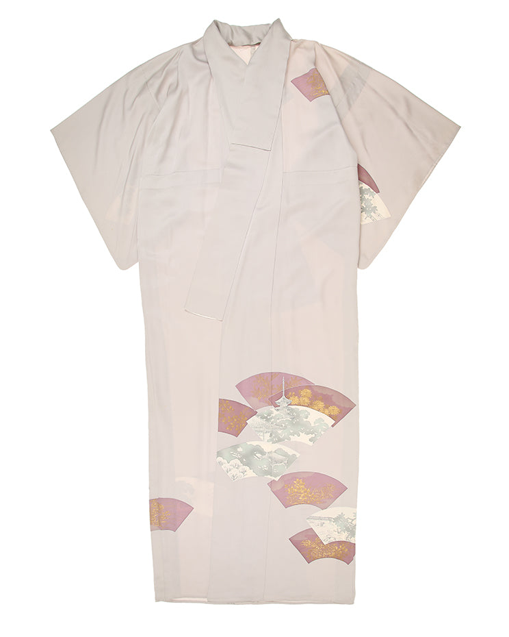 Vintage Grey And Burgundy Patterned Summer Yukata Kimono - L