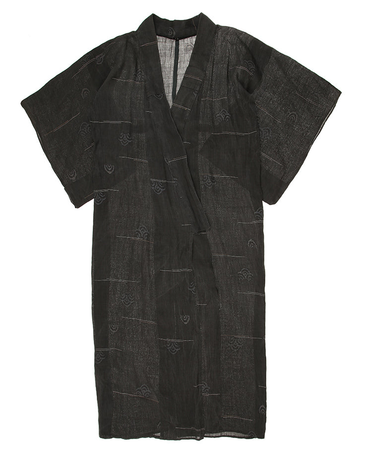 Vintage Charcoal Patterned Summer Yukata Kimono L