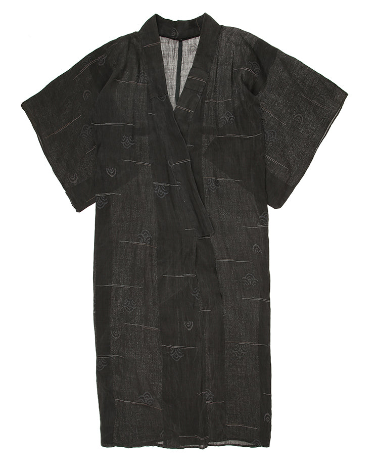 Vintage Grey And Charcoal Patterned Summer Yukata Kimono - L / XL