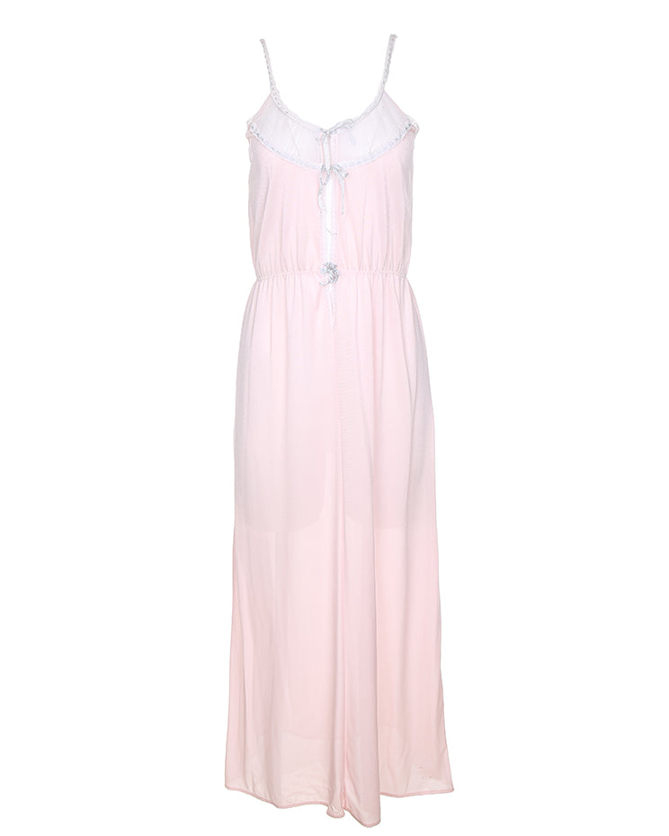 1980's Pink And White Tie Detailed Slip - S / M
