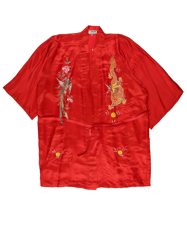 Phoenix Hand Embroidered Red Silk Chinese Robe - L