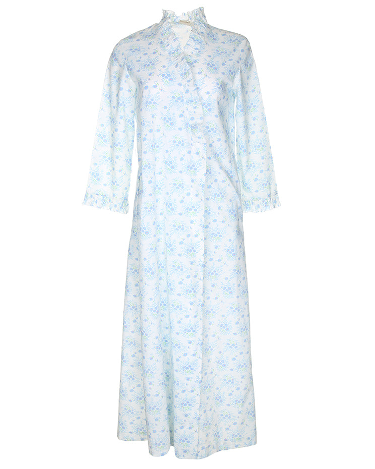 1960s style blue and white floral pattern dressing gown - XXS