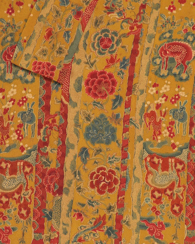 Mustard and red deer pattern silk kimono - M