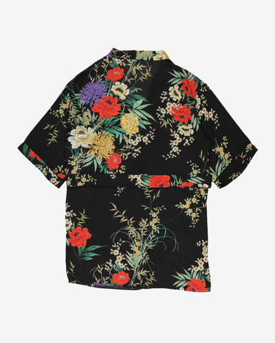 Y2K Black floral short dressing gown - M / L