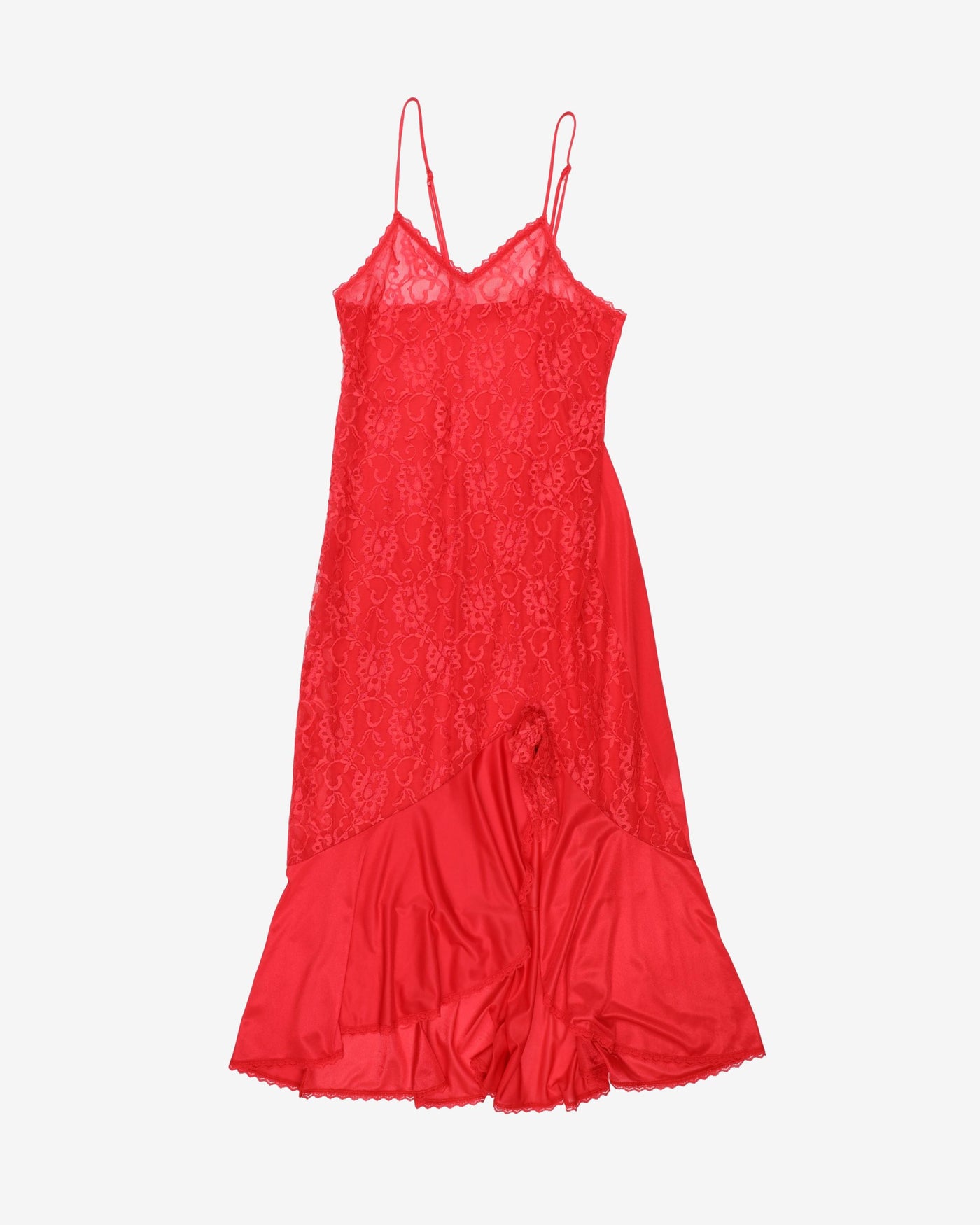 1980s red lace slip dress - S