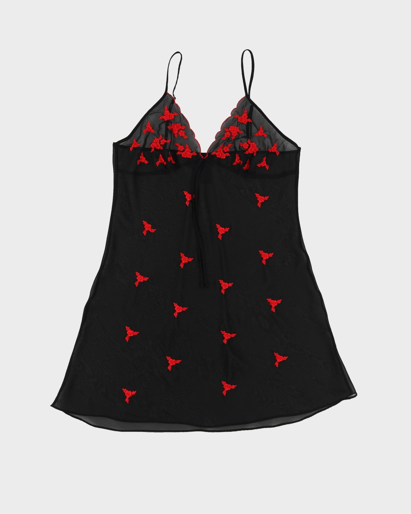 Black With Red Embroidery Slip Dress - S