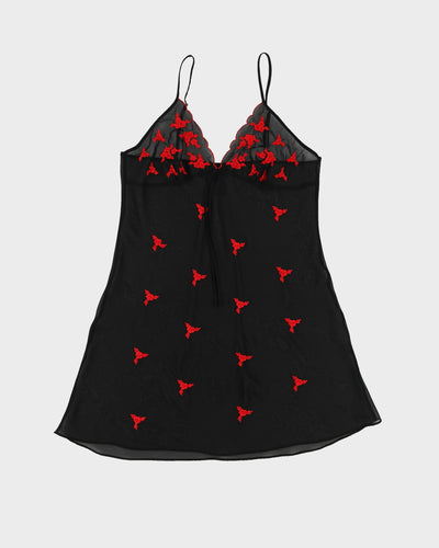 Black With Red Embroidery Slip Dress - S