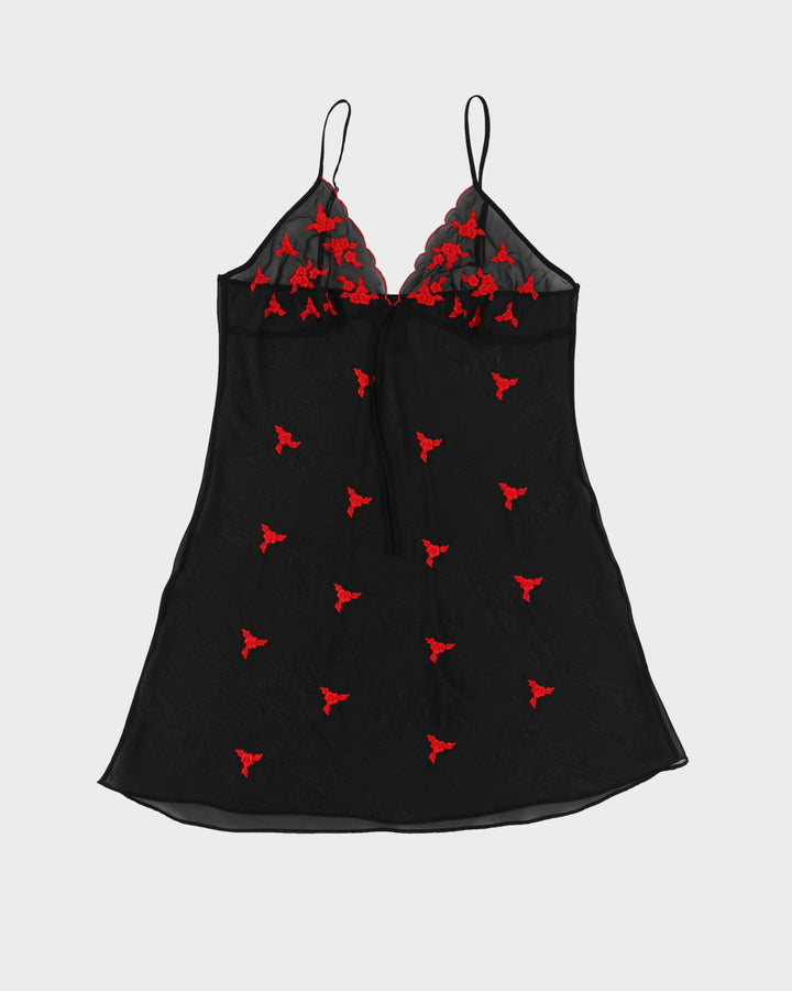 Black With Red Embroidery Slip Dress - S