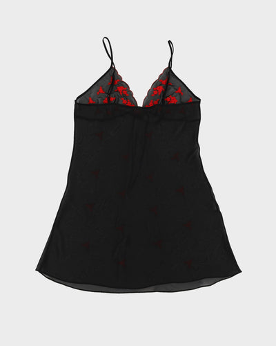 Black With Red Embroidery Slip Dress - S