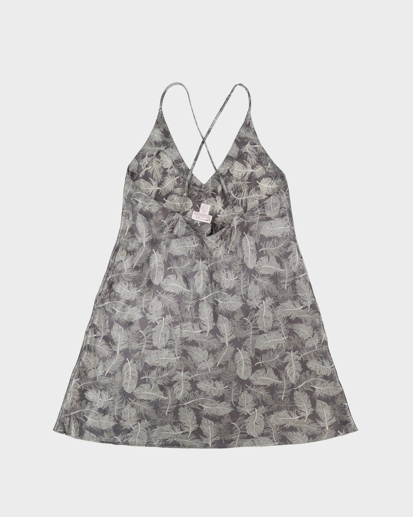 Grey Leaves Patterned Slip Dress - S