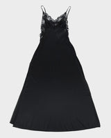 Vintage 1980s Black With Lace Slip Dress - XXS