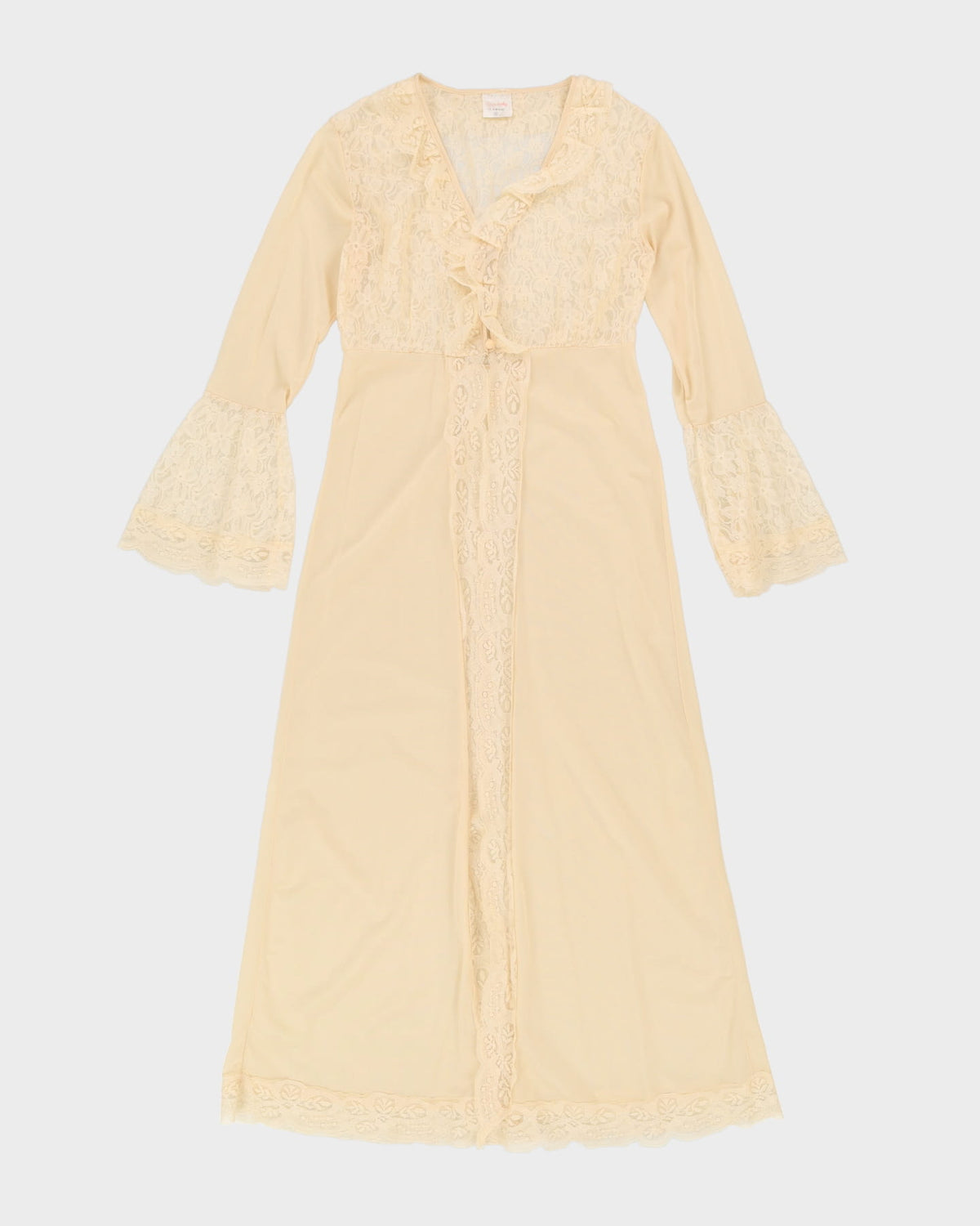 Vintage 1970s Beige Peignoir Dressing Gown - S