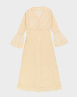 Vintage 1970s Beige Peignoir Dressing Gown - S