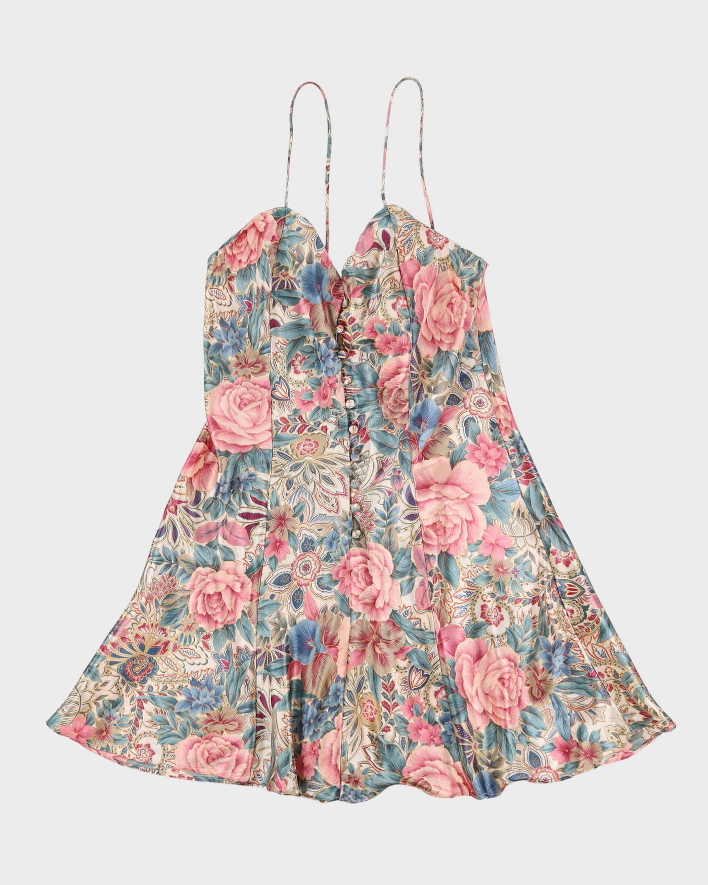 Vintage Victoria's Secret Pink And Green Patterned Slip Dress - M