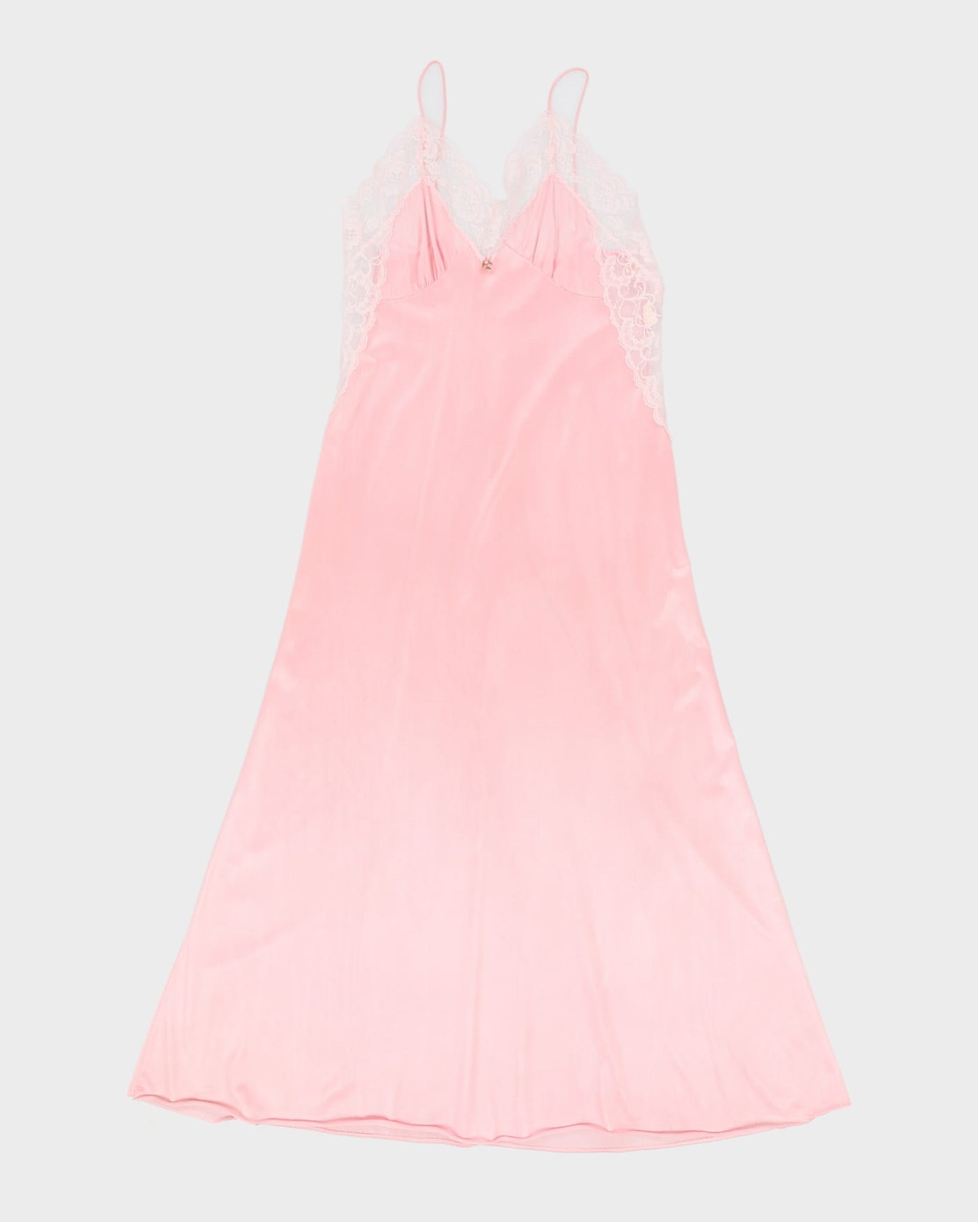 Vintage Pink With White Lace Slip Dress - S