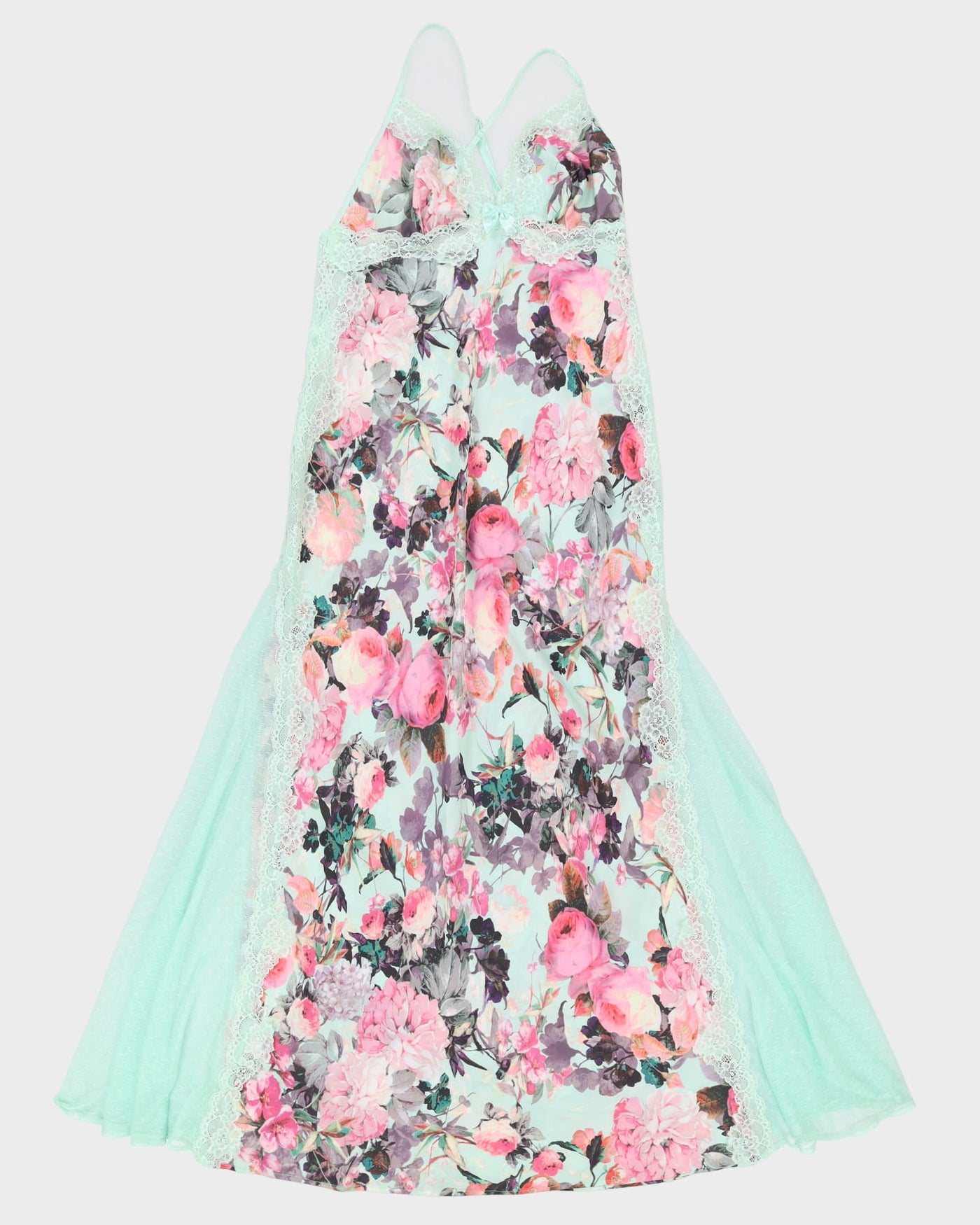Y2K Green Floral Lingerie Slip Dress - S