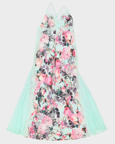 Y2K Green Floral Lingerie Slip Dress - S