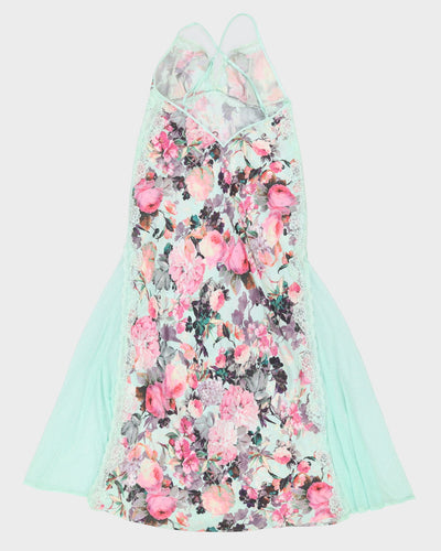 Y2K Green Floral Lingerie Slip Dress - S