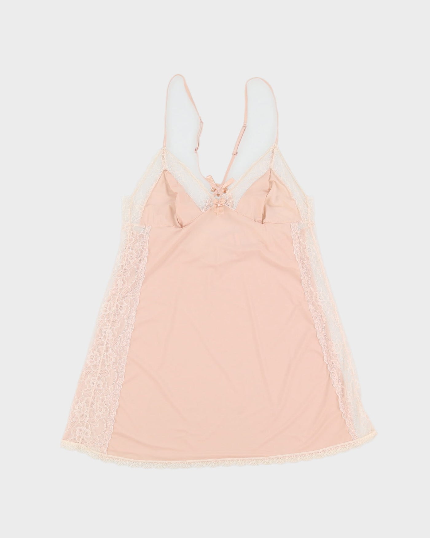 Pink With Cream Lace Lingerie Slip Dress - M