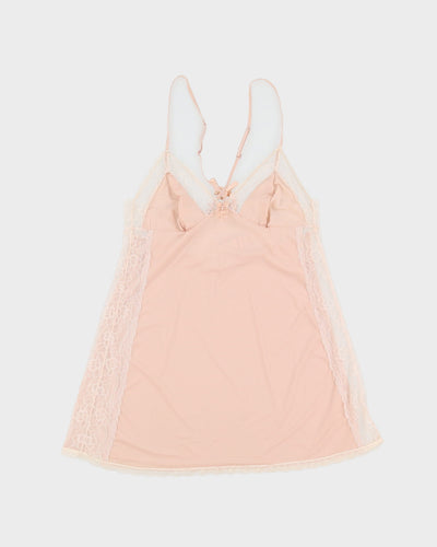 Pink With Cream Lace Lingerie Slip Dress - M