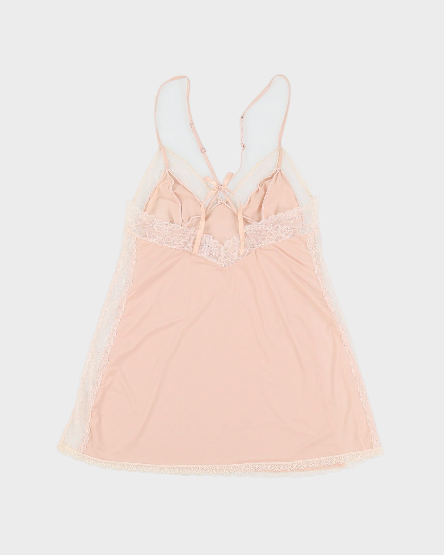 Pink With Cream Lace Lingerie Slip Dress - M