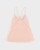 Pink With Cream Lace Lingerie Slip Dress - M