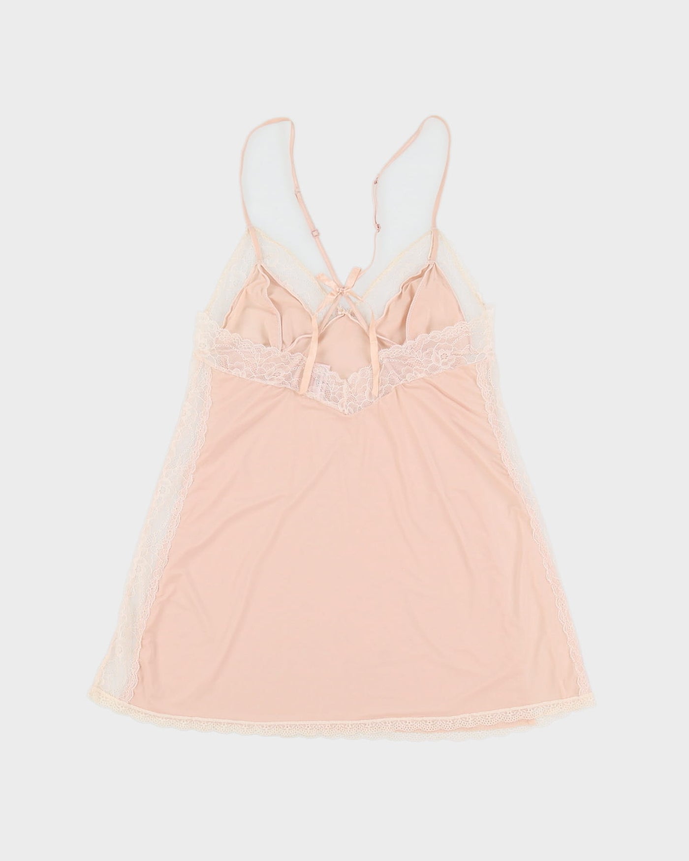 Pink With Cream Lace Lingerie Slip Dress - M