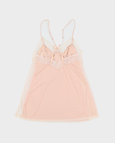 Pink With Cream Lace Lingerie Slip Dress - M