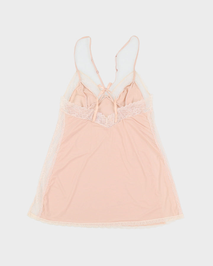 Pink With Cream Lace Lingerie Slip Dress - M