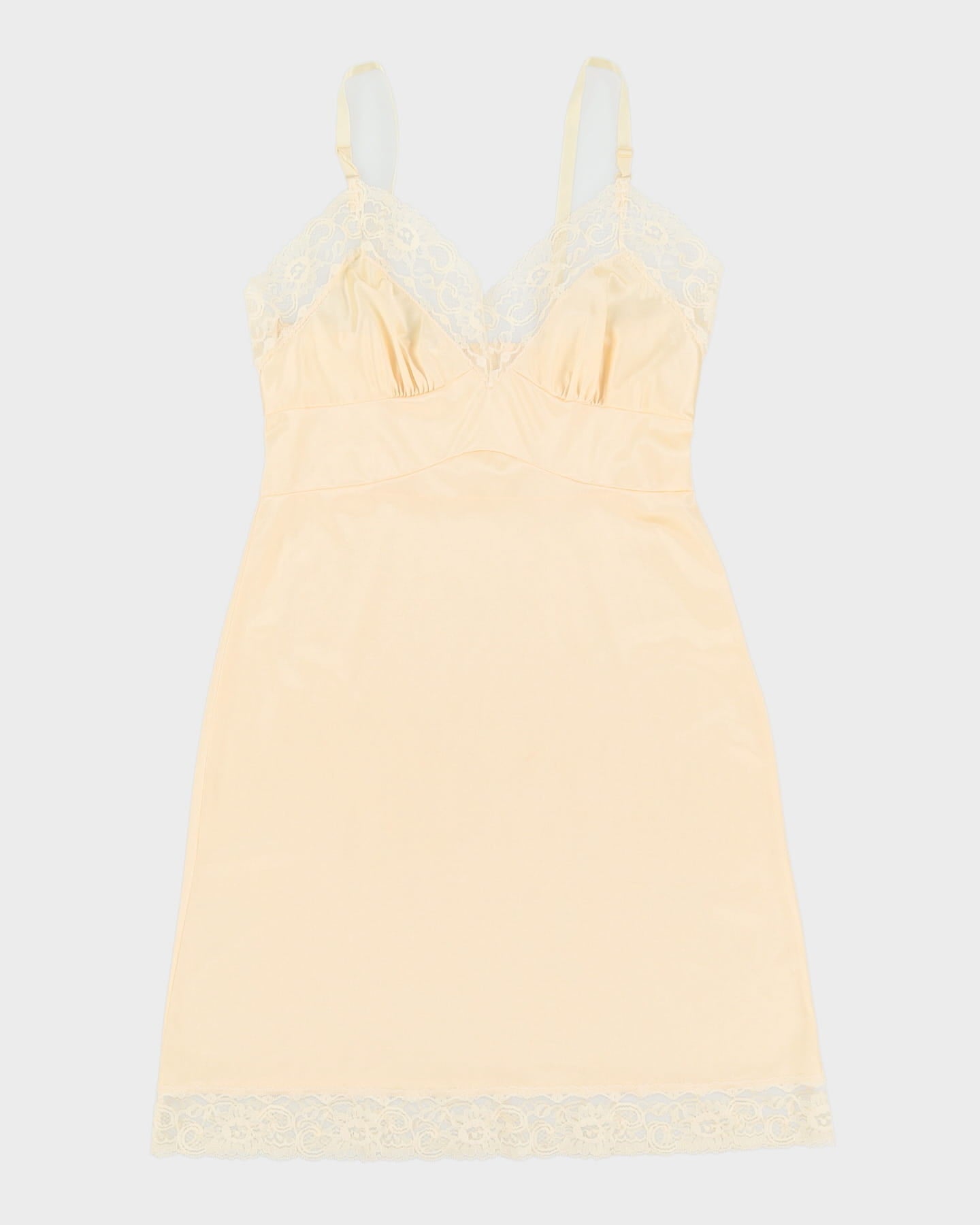 Vintage Yellow With Cream Lace Lingerie Slip Dress - M