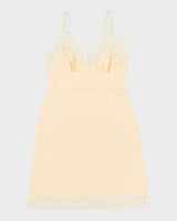 Vintage Yellow With Cream Lace Lingerie Slip Dress - M