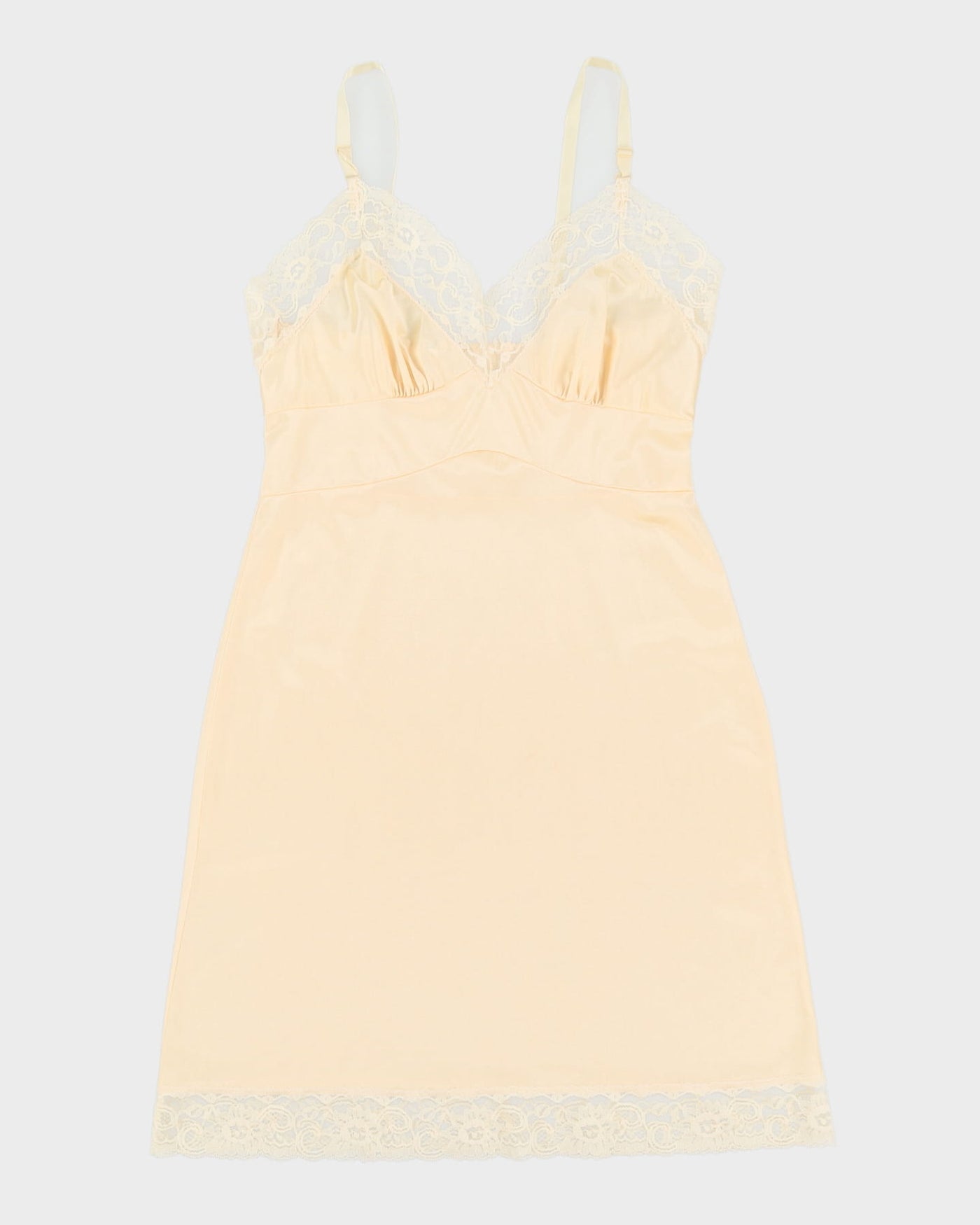 Vintage Yellow With Cream Lace Lingerie Slip Dress - M