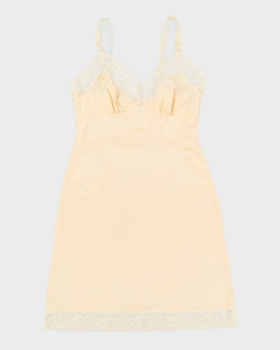 Vintage Yellow With Cream Lace Lingerie Slip Dress - M