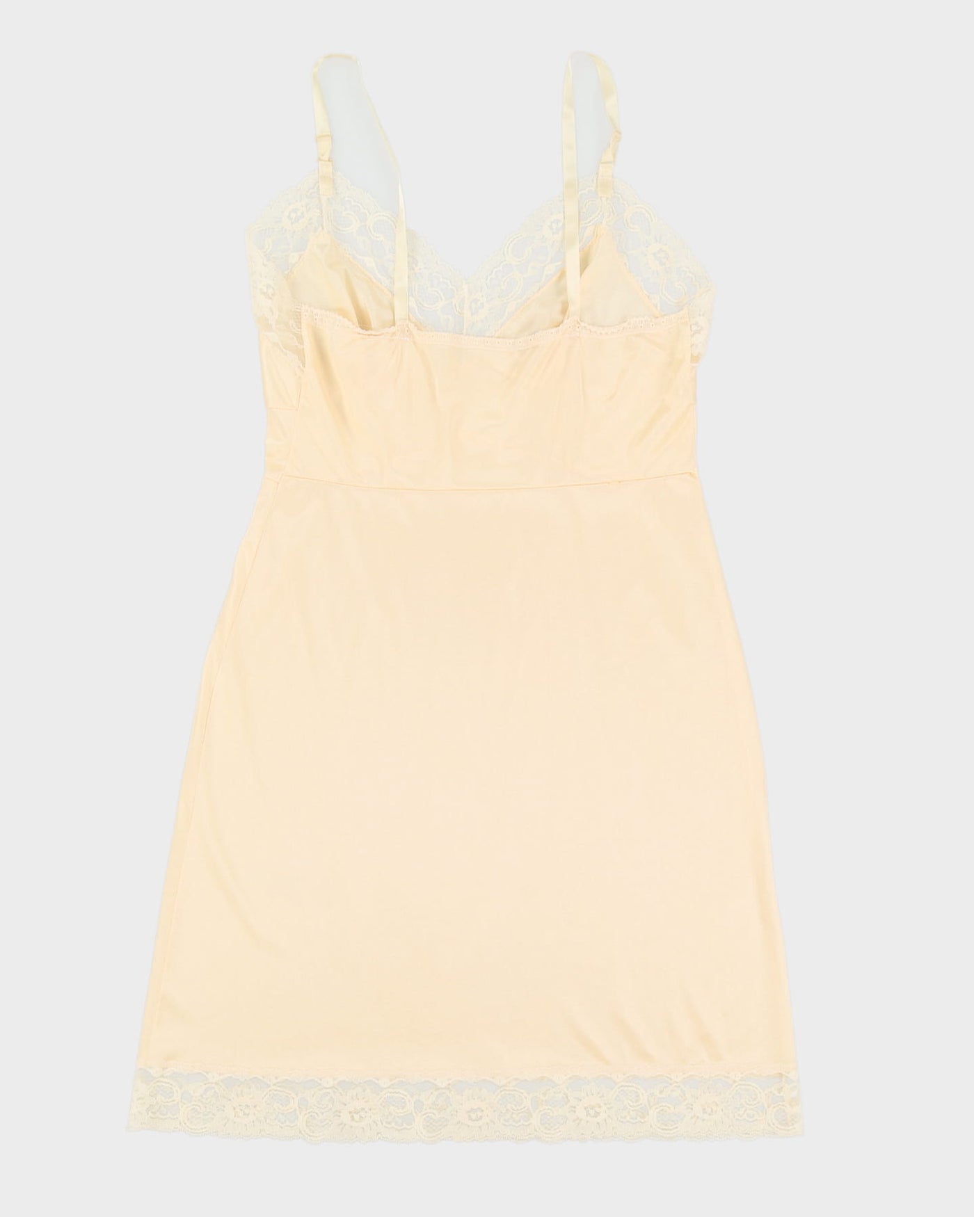 Vintage Yellow With Cream Lace Lingerie Slip Dress - M