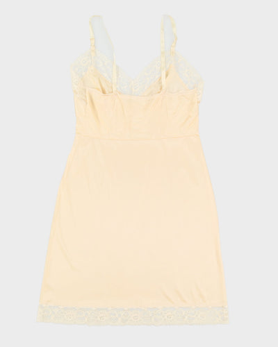 Vintage Yellow With Cream Lace Lingerie Slip Dress - M