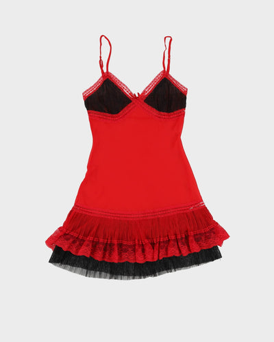 Vintage Red With Black Lace Lingerie Slip Dress - XS