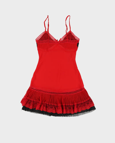 Vintage Red With Black Lace Lingerie Slip Dress - XS