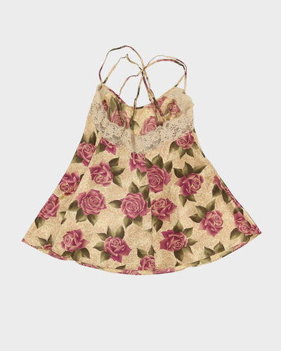 Vintage Lilac With Rose Pattern Lingerie Slip Dress - S