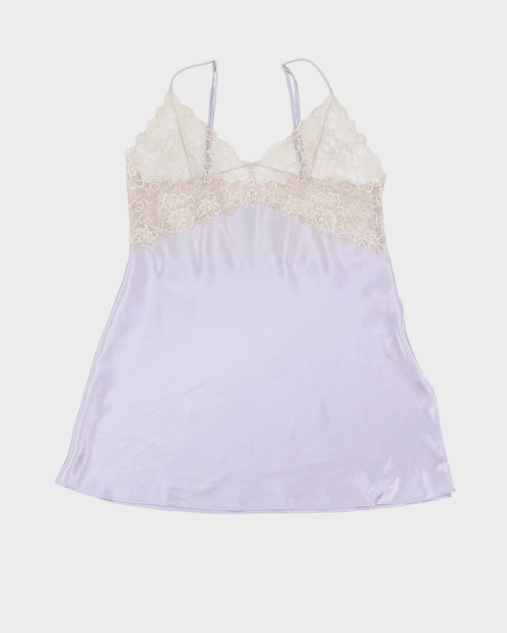 Y2K Blue With White Lace Lingerie Slip Dress - M