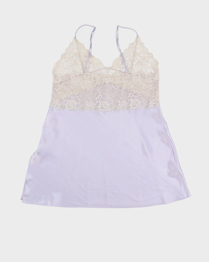 Y2K Blue With White Lace Lingerie Slip Dress - M