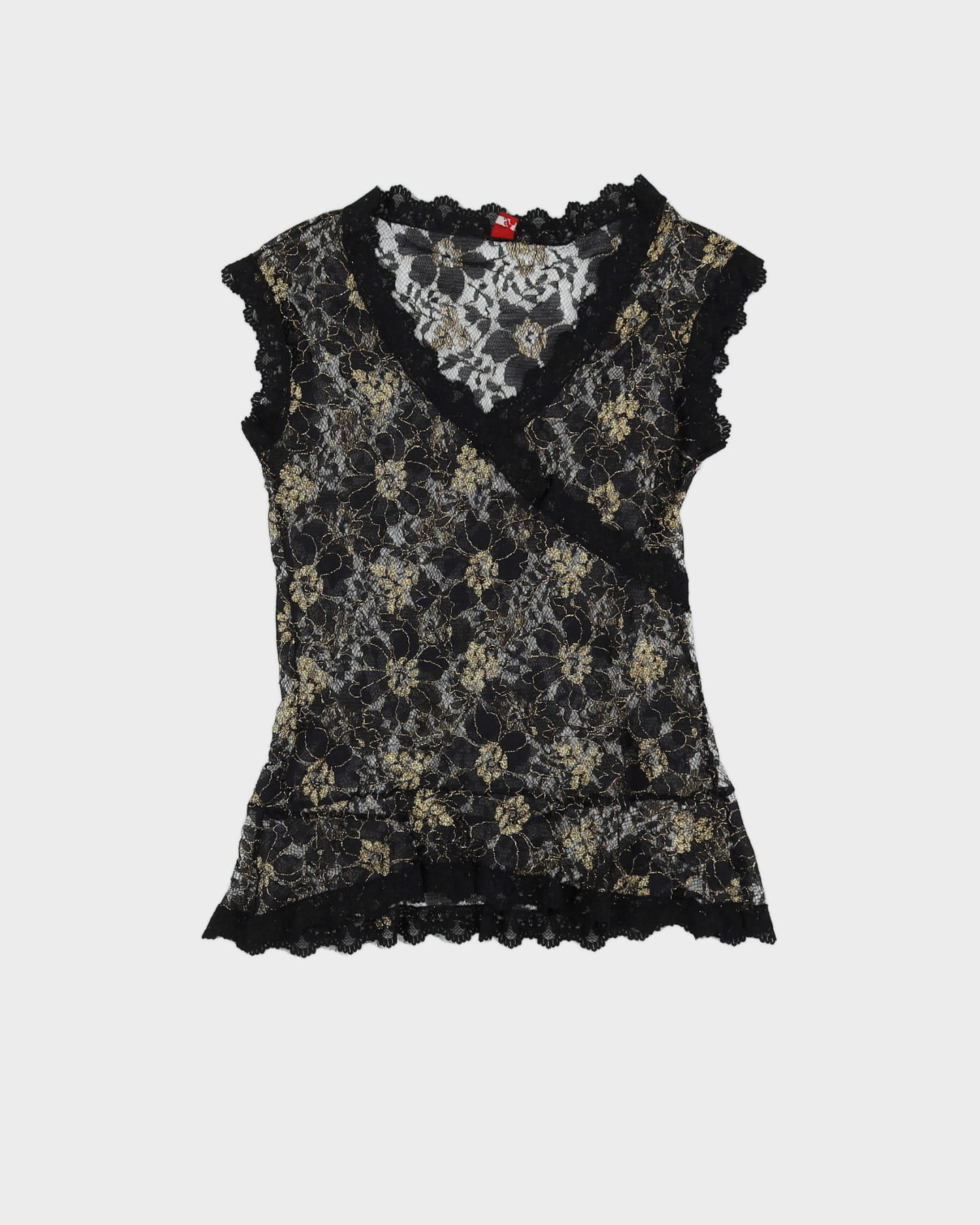 Y2K Black And Gold Lace Cami Top - S