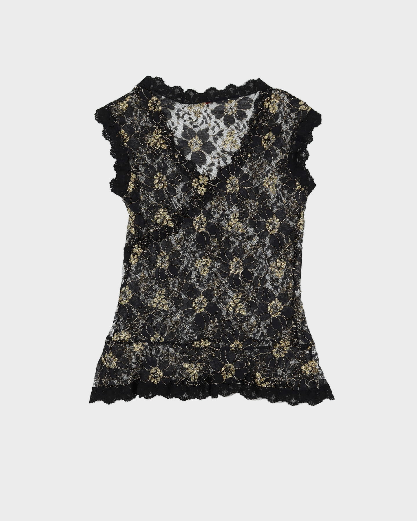 Y2K Black And Gold Lace Cami Top - S