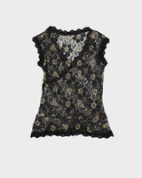 Y2K Black And Gold Lace Cami Top - S