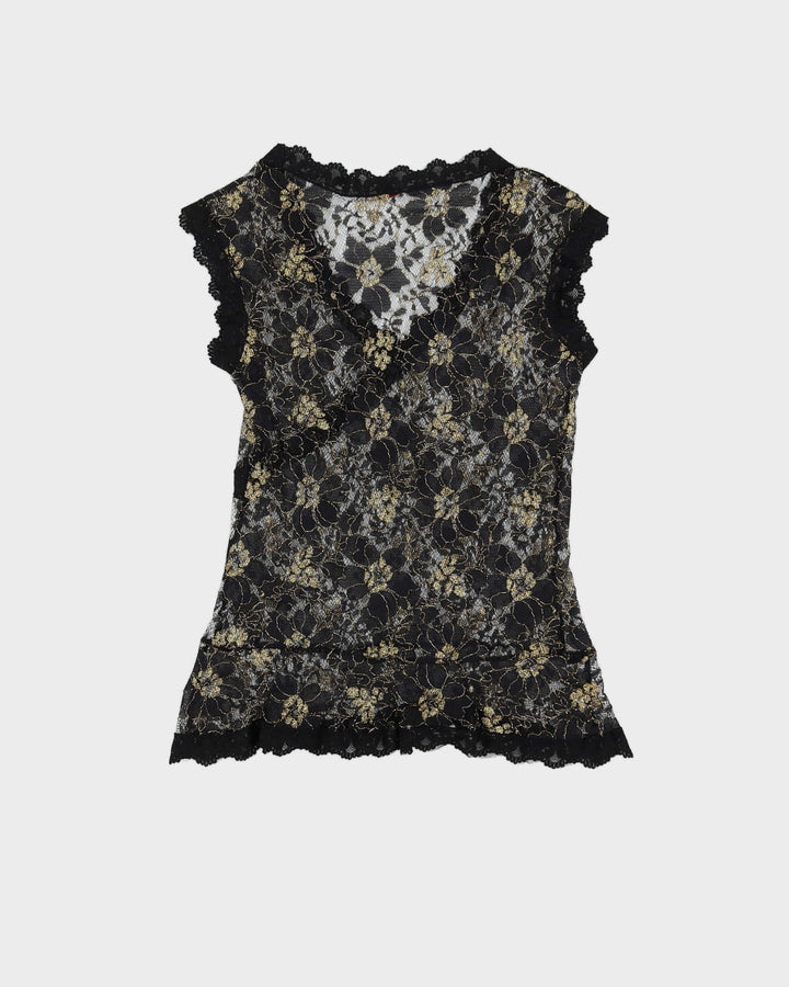 Y2K Black And Gold Lace Cami Top - S